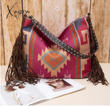 Xajzpa - Retro Canvas Shoulder Bags With Tassel New Pattern National Style Zipper Casual And