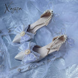 Xajzpa - Retro Court Style Cosplay Flower Wedding Girl Mysterious Elegant Tea Party Gem Pearl Bow