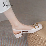 Xajzpa - Retro Rank Buckle Lady Sandals Summer New Office Fashionable Women's Shoes Metal Slingback Square Heel ConciseFemale Pumps