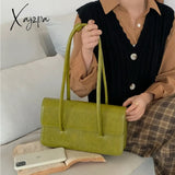 Xajzpa - Retro Simple Women's Underarm Bag Vintage Green Ladies Square Shoulder Bags Winter Fashion Female Tote Purse Top Handle Handbags