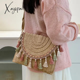 Xajzpa - Retro Square Straw Bag Wicker Envelope Tassels Wrist Pack Handbags 2023 Women Summer Woven