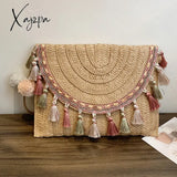 Xajzpa - Retro Square Straw Bag Wicker Envelope Tassels Wrist Pack Handbags 2023 Women Summer Woven