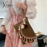 Xajzpa - Retro Square Straw Bag Wicker Envelope Tassels Wrist Pack Handbags 2023 Women Summer Woven