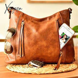 Xajzpa - Retro Stylish Women Shoulder Handbagas Oil Wax Pu Leather Messenger Purses Travel Bags