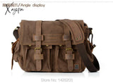 Xajzpa - Retro Vintage Cotton Canvas Leather Mens Messenger Bag Shoulder Military Crossbody Men