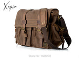 Xajzpa - Retro Vintage Cotton Canvas Leather Mens Messenger Bag Shoulder Military Crossbody Men