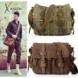 Xajzpa - Retro Vintage Cotton Canvas Leather Mens Messenger Bag Shoulder Military Crossbody Men