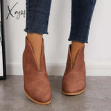 Xajzpa - Retro Western V Cut Ankle Boots