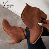 Xajzpa - Retro Western V Cut Ankle Boots