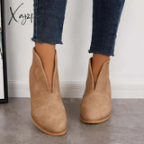 Xajzpa - Retro Western V Cut Ankle Boots