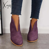 Xajzpa - Retro Western V Cut Ankle Boots