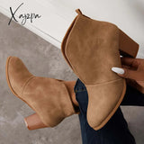 Xajzpa - Retro Western V Cut Ankle Boots