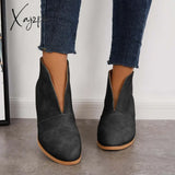 Xajzpa - Retro Western V Cut Ankle Boots