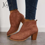 Xajzpa - Retro Western V Cut Ankle Boots Brown / 5