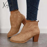 Xajzpa - Retro Western V Cut Ankle Boots Khaki / 5