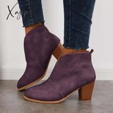 Xajzpa - Retro Western V Cut Ankle Boots Purple / 5