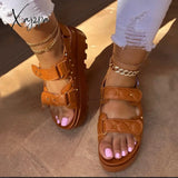 Xajzpa - Retro Women’s Sandals Fashion Flower Print Sewing Shoes Rhinestone Design Summer Soft