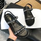 Xajzpa - Rhinestone Band Platform Sandals Women Thick Bottom Flat Summer Gladiator Sandalias Mujer