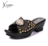 Xajzpa - Rhinestone Genuine Leather Summer Shoes Mother’s Fashion Outdoor Sandals Women’s Large