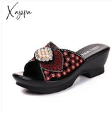 Xajzpa - Rhinestone Genuine Leather Summer Shoes Mother’s Fashion Outdoor Sandals Women’s Large