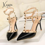 Xajzpa - Rivet High Heels Luxury Designer Women Shoes Ladies Pumps Sexy Spring Summer Fashion