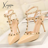 Xajzpa - Rivet High Heels Luxury Designer Women Shoes Ladies Pumps Sexy Spring Summer Fashion