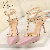 Xajzpa - Rivet High Heels Luxury Designer Women Shoes Ladies Pumps Sexy Spring Summer Fashion