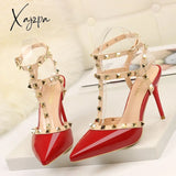 Xajzpa - Rivet High Heels Luxury Designer Women Shoes Ladies Pumps Sexy Spring Summer Fashion