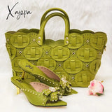 Xajzpa - Rivet Style Women Shoes And Bag To Match In Color Matching High Quality Nigerian Design