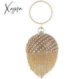 Xajzpa - Round Rhinestone Dinner Bag Diamond And Pearl Check Chain Fashion Clutch Party Bridal