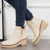 Xajzpa - Round Toe Platform Wedge Chelsea Booties Lug Sole Ankle Boots