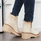 Xajzpa - Round Toe Platform Wedge Chelsea Booties Lug Sole Ankle Boots