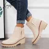 Xajzpa - Round Toe Platform Wedge Chelsea Booties Lug Sole Ankle Boots