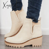 Xajzpa - Round Toe Platform Wedge Chelsea Booties Lug Sole Ankle Boots