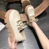 Xajzpa - Round Toe Shoes Woman Flats Clogs Platform Dress Cross Summer New Creepers Pu Spring Med