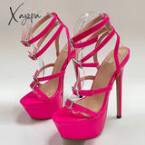 Xajzpa - Runway Style Sexy High Heels Platform Sandals For Women Fashion Open Toe Crystal Buckle