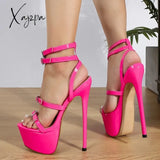 Xajzpa - Runway Style Sexy High Heels Platform Sandals For Women Fashion Open Toe Crystal Buckle Stiletto Wedding Stripper Shoes