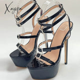 Xajzpa - Runway Style Sexy High Heels Platform Sandals For Women Fashion Open Toe Crystal Buckle