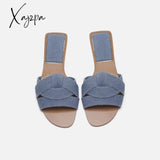 Xajzpa - Sandals Female Slippers Women Fashion Flat Casual Mules Square Toe Sandals Women Flat Denim Outdoor Walking Slides Zapatillas