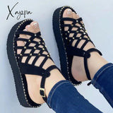 Xajzpa - Sandals Women 2023 Gladiator Flat Heels Summer Shoes Ankle Strap Platform Casual Chaussure