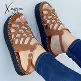 Xajzpa - Sandals Women 2023 Gladiator Flat Heels Summer Shoes Ankle Strap Platform Casual Chaussure