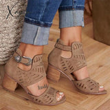 Xajzpa - Sandals Women Shoes Summer Heel Pumps Fashion Female Solid Color Buckle Strap High Rome