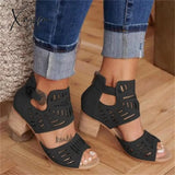 Xajzpa - Sandals Women Shoes Summer Heel Pumps Fashion Female Solid Color Buckle Strap High Rome