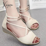 Xajzpa - Sandals Women Solid Color Shoes For New Cross Straps Open Toe Female Fashion Wedge Ladies