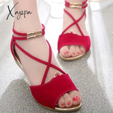 Xajzpa - Sandals Women Solid Color Shoes For New Cross Straps Open Toe Female Fashion Wedge Ladies