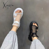 Xajzpa - Sandals Women Summer New Fashion Thick-Bottomed Breathable Eugene Yarn Mesh Magic Paste