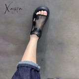 Xajzpa - Sandals Women Summer New Fashion Thick-Bottomed Breathable Eugene Yarn Mesh Magic Paste