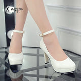 Xajzpa - Sexy Ankle Strap 9Cm High Heels Patent Leather Round Toe Female Platform Summer Shoes