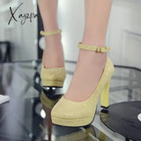 Xajzpa - Sexy Ankle Strap 9Cm High Heels Patent Leather Round Toe Female Platform Summer Shoes