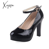 Xajzpa - Sexy Ankle Strap 9Cm High Heels Patent Leather Round Toe Female Platform Summer Shoes